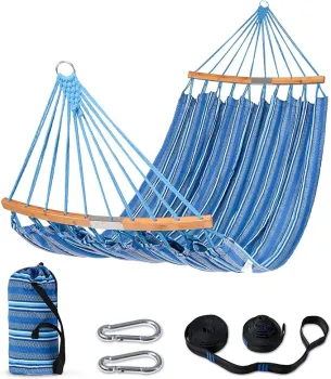 Portable Outdoor Double Hammock with 400 lb Capacity, Tree Straps, and Carrying Bag for Various Settings