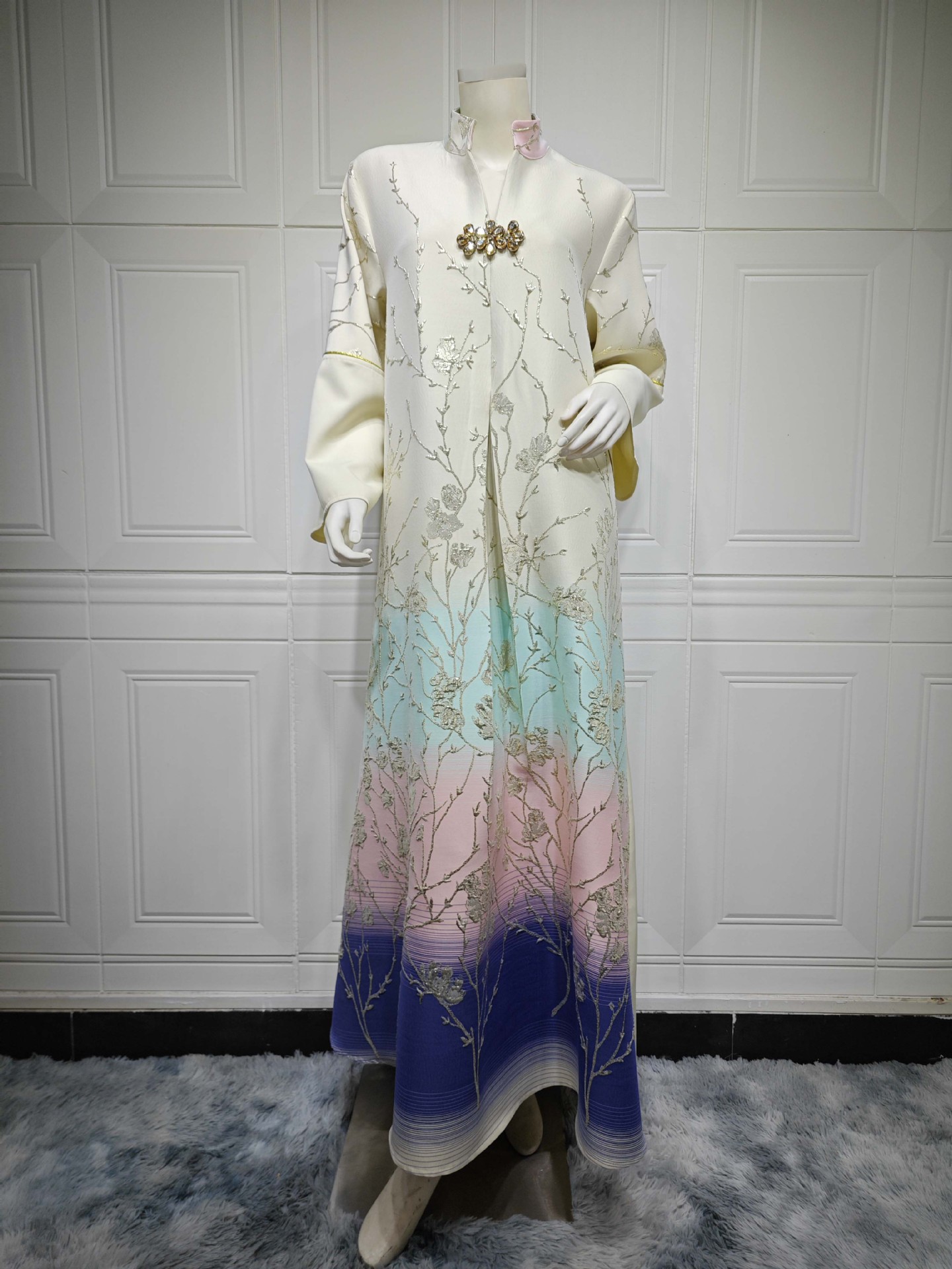 Floral Embroidered Gradient Abaya Dress