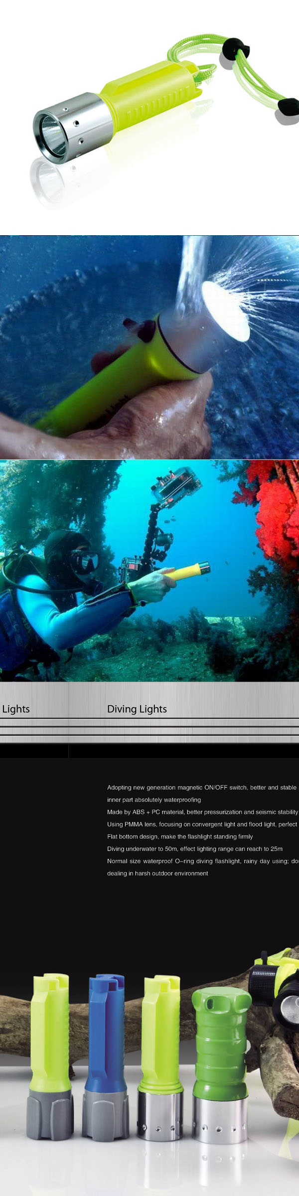 10W / 300lumens CREE T6 Diving LED Diving Flashlight (POPPAS-F98)