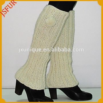Newly wool knitted winter leg warmers with cute fur pom poms