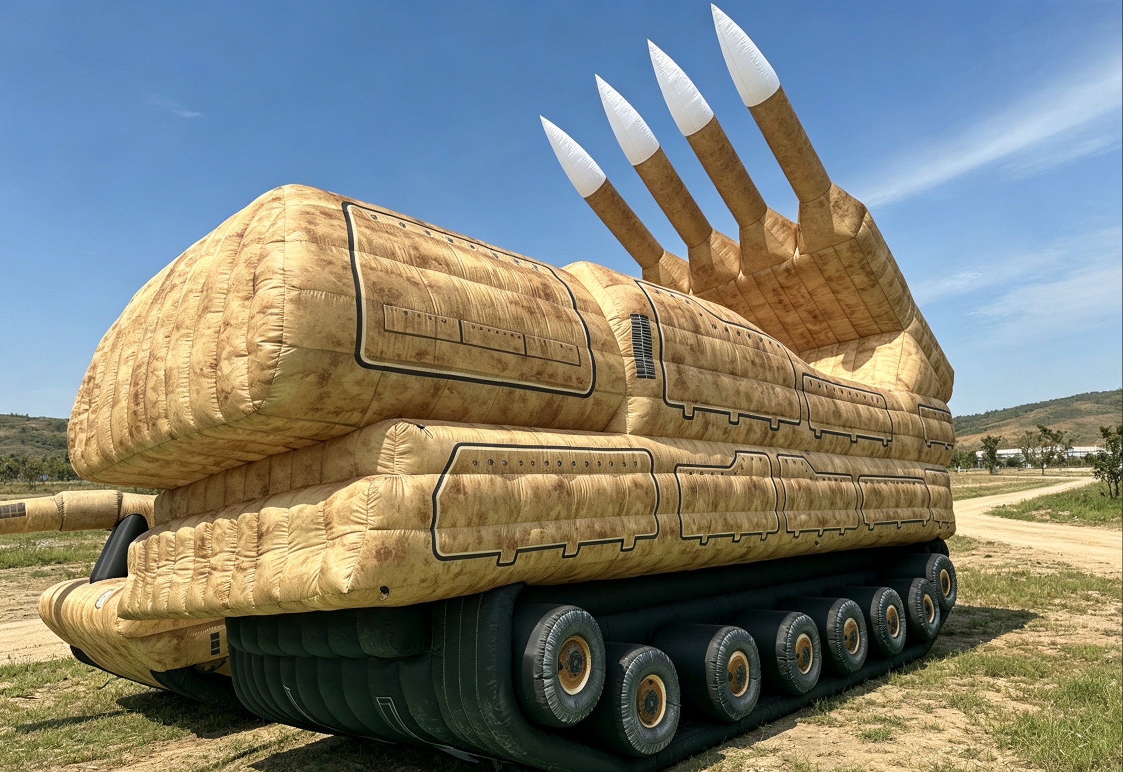 Inflatable missile launch vehicle decoy in the field