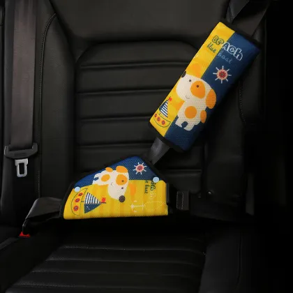 Cartoon seat belt pillow with seat belt adjuster