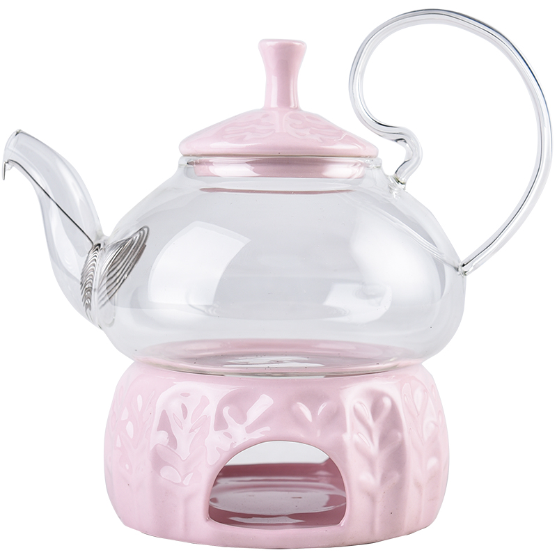 Pink Tea Gift Set Glass Teapot British Tea Set Glass Cup Teapor with Heater and Gift Box