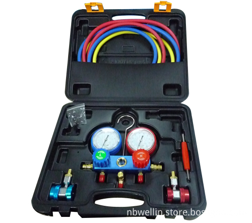 Professional WELL-IN 2-Way Manifold Refrigeration Pressure Gauge for R134a in Auto Air Conditioning