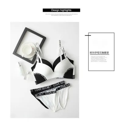 Custom Logo Love Secret Letter Fashion 32A-B Cup Wireless Comfort Adjustable Bra and Panties Set