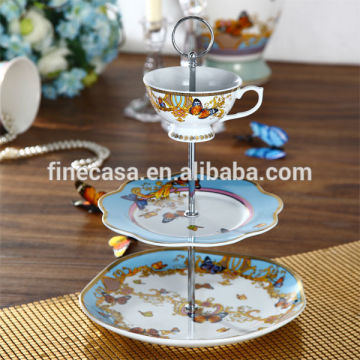Fine White Porcelain Luxury 3 Tier Gold Butterfly Cake Stand of Song of Joy