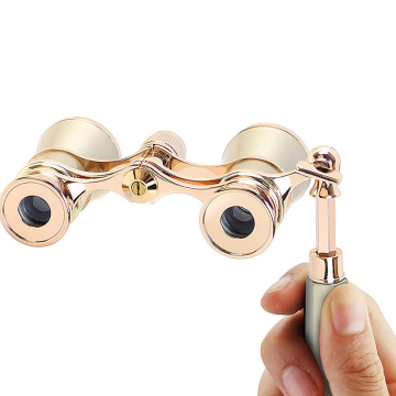Antique Stainless Steel 3X25 Theater Binoculars for Adults - Compact Handle Telescope for Concerts and Opera