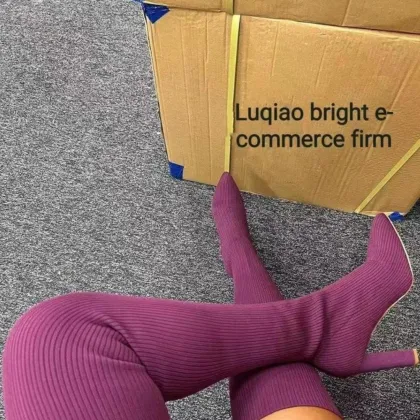 Women's High Tube Elastic Knitting Heel Over Knee Boots