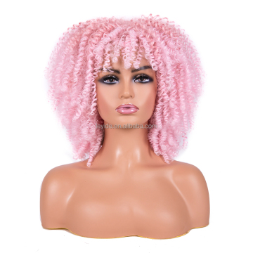 Bouncy Fluffy Natural Kinky Curly Heat Resistant Hair Glueless Wig Full Head Afro Wave Curls Wig With Bangs Synthetic Hair Wigs