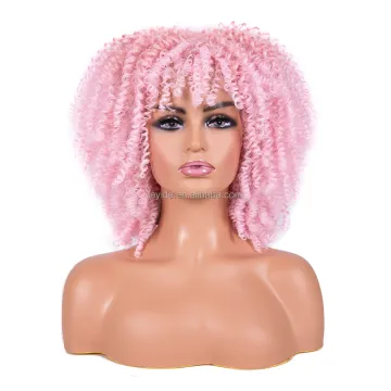 Wholesale 14 Inch Natural Afro Kinky Curly Wig Synthetic Big Hair Short Wigs with Bangs Fluffy Afro Wigs for Black Women