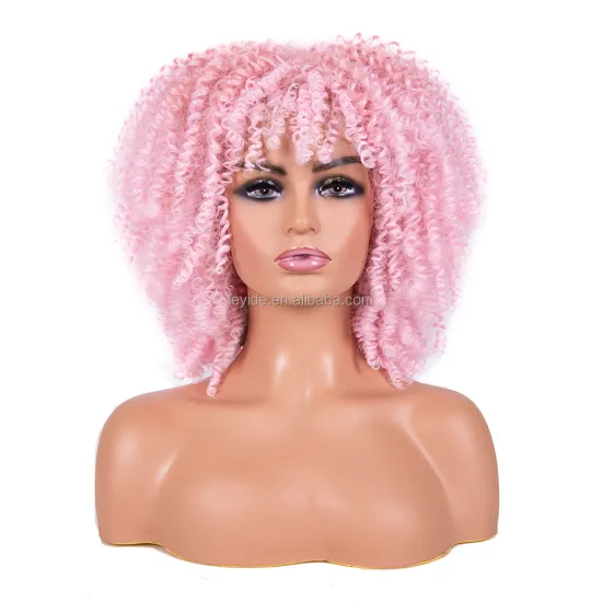 Wholesale 14 Inch Natural Afro Kinky Curly Wig Synthetic Big Hair Short Wigs with Bangs Fluffy Afro Wigs for Black Women