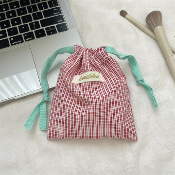 Customized Fashion Durable Pink Checkered Drawstring Bag
