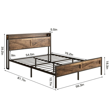 Metal LED Twin Size Bed Frame with Headboard Storage and Lights