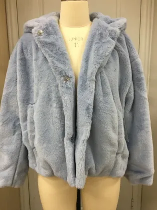 Plush Blue Hooded Fur Jacket