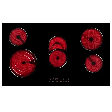 China Manufacturer 5 Zone Black Glass Electric Hob