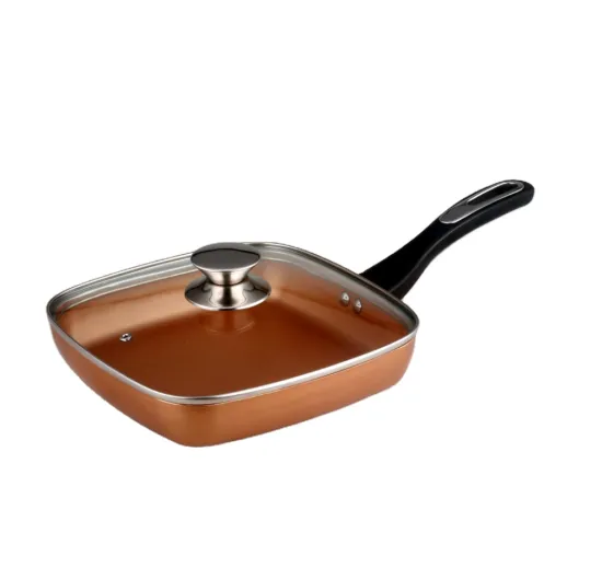 Pressed Aluminum Non-Stick Korean Square Fry Pan with Lid