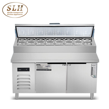 Venta caliente debajo del mostrador de la ensalada de refrigerador de cocina comercial de cocina con la abertura de vidrio superior