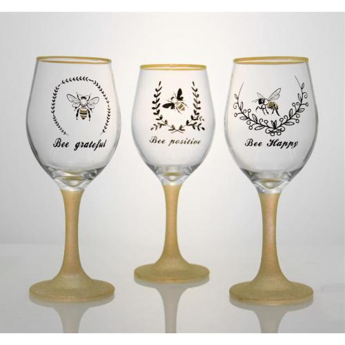 China glitter glass personalised wine glass goblet bee design Supplier