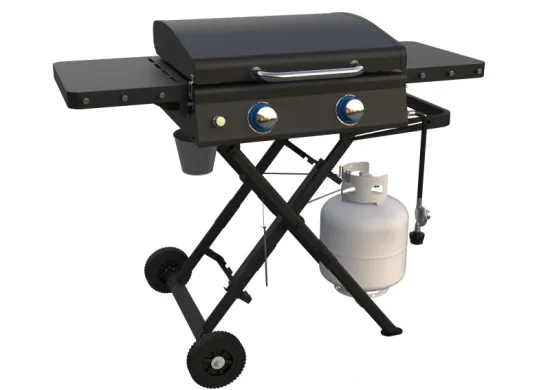 Travel BBQ Outdoor Portable 2 Burners Camping Propane Gas Grill with Two Foldable Side Shelves