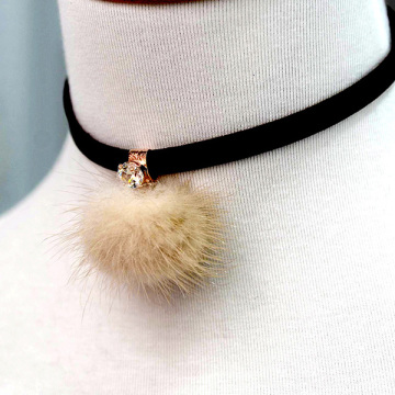 Pom Pom Leather Choker Necklace Statement Choker Necklace