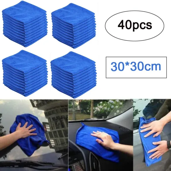 40PCS Cloths Cleaning Duster Microfiber Car Wash Towel Detailing Ultra-absorbent Car Polish Wash Towel Microfiber Blue 30cmx30cm