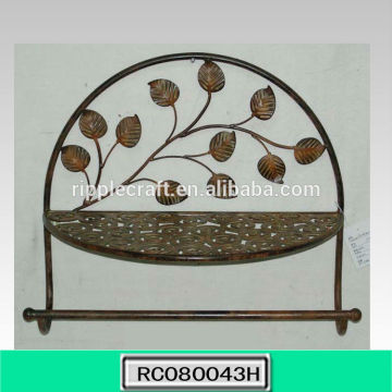 Semi-circle Leaves Antique Brown Metal Towel Rack Wall Mounted