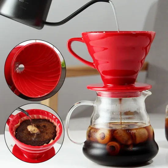 1-4 Cups V60 Coffee Drip Filter Cup Ceramic Coffee Dripper Engine Permanent Pour Over Coffee Maker With Separate Stand