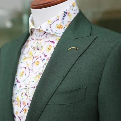 Bespoke Green Notch Lapel Blazer Wool Fabric Suits