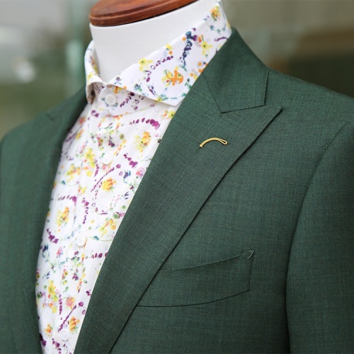 Bespoke Green Notch Lapel Blazer Wool Fabric Suits