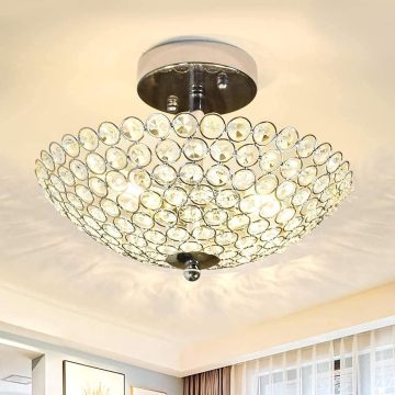 Halbkristall-Kronleuchter: Modernes 2-Licht-Kristalldecke für Schlafzimmer und Gänge