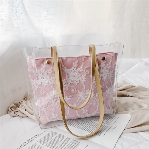 Σαφής τσάντα Tote PVC Κέντημα λουλουδιών τσάντα λουλουδιών