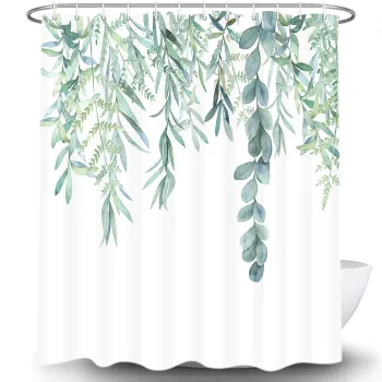 Custom 3D Printed Green Cotton Shower Curtain Set with Hook