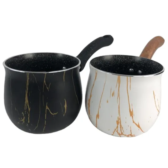 Pressed Aluminum Non-Stick Arabic Mug with Wooden Painting Turkish Coffee Pot Set