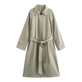 2024 Autumn New Women's Clothing: Temperament Windbreaker with Belt Waist Slimming Lapel Long-sleeved Jacket