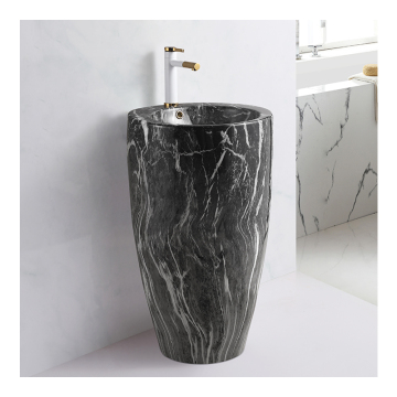 Modern Bathroom Ceramic Pedestal Sink with Round Marble Finish