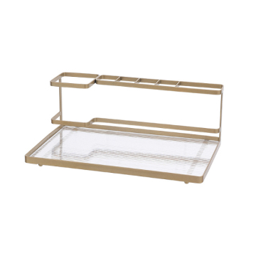 Gold Acrylic Multifunctional Bathroom Countertop Organizer for Toothbrush, Toothpaste, and Lotion