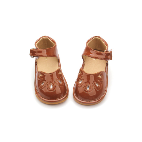 Couro genuíno macio moderno bebê sapatos squeaky para meninas