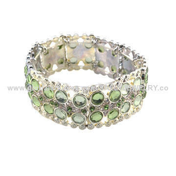 Green crystal bracelets for girls, made of acrylic/alloy/metal, various sizes/colors are available