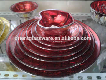 Colorful engaved colored glass plate set