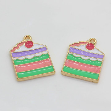 Lovely Alloy Enamel Cake Shape Ornament Charm DIY Jewelry Earring Ornament Accessories Handmade Girls Pendants Decor