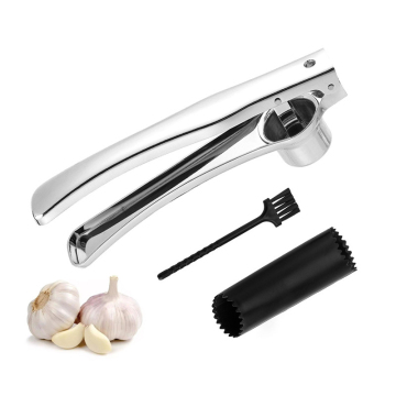 Stainless Steel Garlic Press Chopper Crusher Kit with Rocker and Cleaning Brush