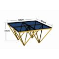 Mesa de café de oro de lujo con top de vidrio gris