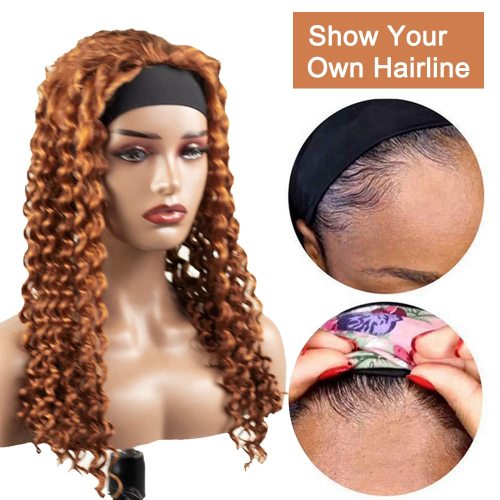 #30 Brown Curly Wigs Headbands Human Hair