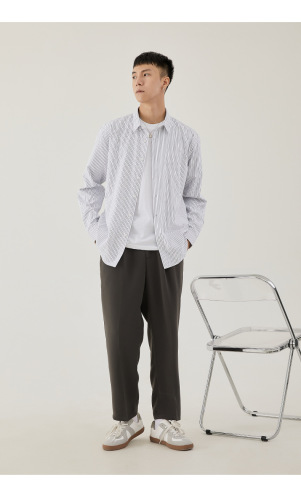 Erkek Bahar Japon moda rahat çizgili gömlek