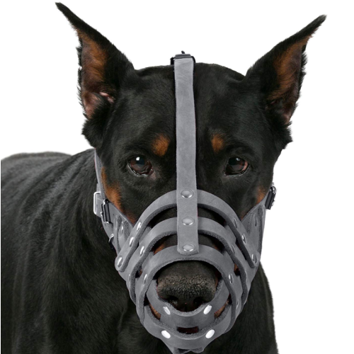 Pink Gray Leather Dog Muzzle