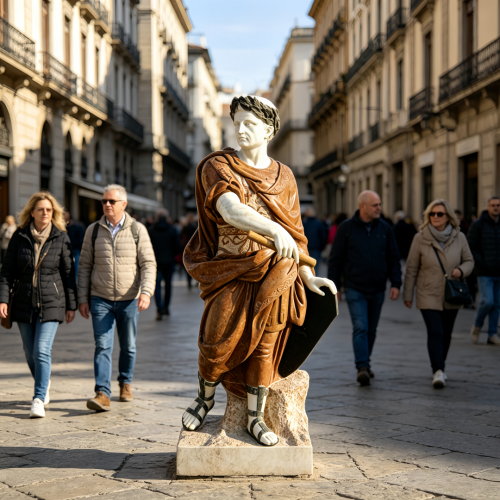 Authentic Augustus Statue in Toga Featuring Scroll