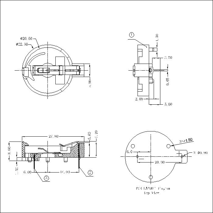 THM CR2032 myntcellbatterihållare fodraluttag