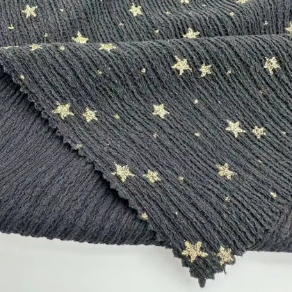 Gold Star Foil Print Warp Crepe Fabric