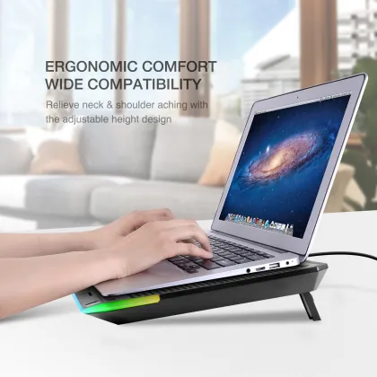 Havit RGB Laptop Cooling Pad with 3 Quiet Fans and Touch Control, Pure Metal Panel Portable Cooler for 15.6-17 Inch Laptop