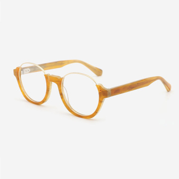 Round Acetate And Metal Combined Women`s Optical Frames 24A3004